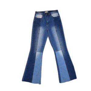Harper High Rise Flare Jeans 25 Patchwork Bell Bottom Two-Tone Retro Denim